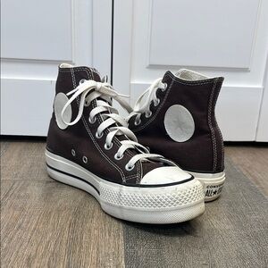 Converse Women’s High Top Platform Sneakers in Dark Brown with White Accents